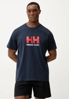 Helly Hansen tricou din bumbac HH LOGO barbati, culoarea albastru marin, cu imprimeu, 54596 imagine