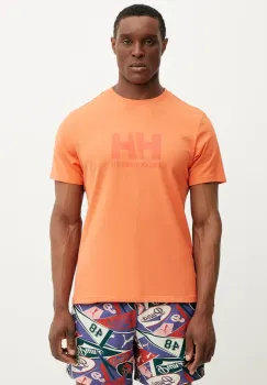 Helly Hansen tricou din bumbac HH LOGO barbati, culoarea portocaliu, cu imprimeu, 54596 imagine
