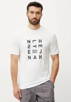 Helly Hansen tricou SKOG RECYCLED GRAPHIC barbati, culoarea alb, cu imprimeu, 63082 imagine