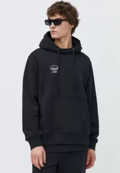 Herschel hanorac de bumbac barbati, culoarea negru, cu gluga, cu imprimeu imagine