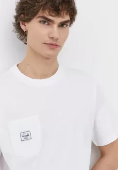 Herschel tricou din bumbac barbati, culoarea alb, neted imagine