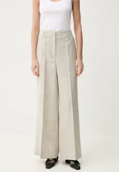 Herskind pantaloni din amestec de in Poppy femei, culoarea bej, lat, high waist, 5542188 imagine