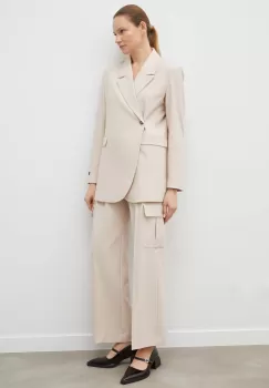 Herskind pantaloni din lana culoarea bej, drept, high waist imagine