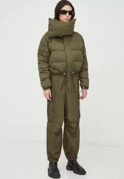 Herskind pantaloni Edwin femei, culoarea verde, fason cargo, high waist imagine