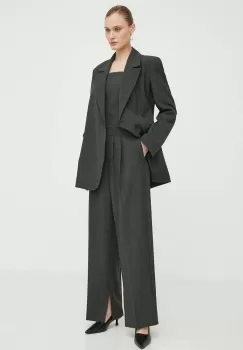 Herskind pantaloni femei, culoarea gri, lat, high waist imagine