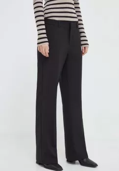 Herskind pantaloni femei, culoarea negru, drept, high waist imagine