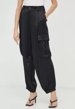 Herskind pantaloni femei, culoarea negru, fason cargo, high waist imagine