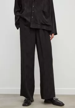 Herskind pantaloni femei, culoarea negru, lat, high waist imagine