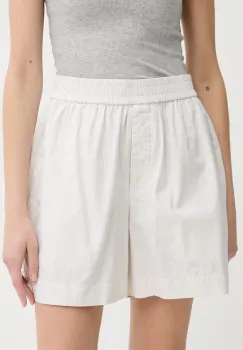 Herskind pantaloni scurti din bumbac Alma femei, culoarea bej, cu imprimeu, high waist, 5564172 imagine