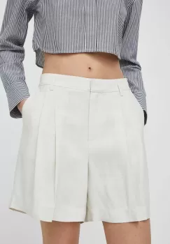 Herskind pantaloni scurti Lena femei, culoarea bej, neted, high waist, 5105110 imagine