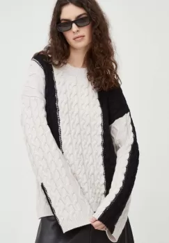 Herskind pulover de lana femei, culoarea bej, calduros, cu turtleneck imagine