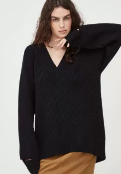 Herskind pulover de lana femei, culoarea negru imagine