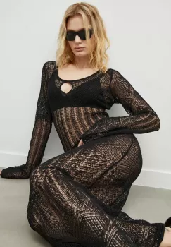 Herskind rochie din amestec de in culoarea negru, maxi, mulata imagine