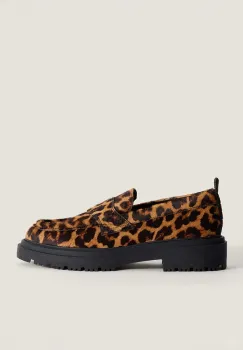 Hoff mocasini de piele LEOPARD MARRON femei, culoarea maro, cu toc plat, 22428004 SCHOOL imagine