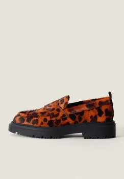 Hoff mocasini de piele LEOPARD NARANJA femei, culoarea portocaliu, cu toc plat, 22428001 SCHOOL imagine