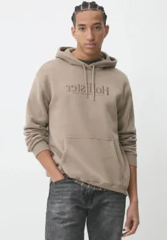 Hollister Co. bluza barbati, culoarea bej, cu gluga, cu imprimeu, KI322-4140 imagine