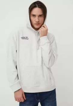 Hollister Co. bluza barbati, culoarea gri, cu gluga, cu imprimeu imagine