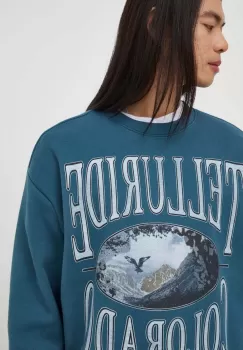 Hollister Co. bluza barbati, culoarea turcoaz, cu imprimeu imagine