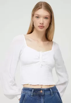 Hollister Co. bluza femei, culoarea alb, neted imagine