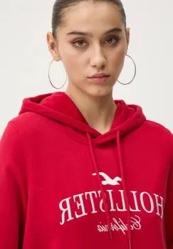 Hollister Co. bluza femei, culoarea rosu, cu gluga, cu imprimeu, KI352-4208 imagine
