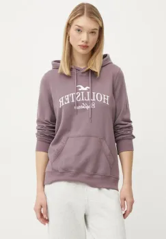 Hollister Co. bluza femei, culoarea violet, cu gluga, cu imprimeu, KI352-4207 imagine