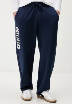 Hollister Co. pantaloni de trening din bumbac culoarea bleumarin, cu imprimeu, KI334-5170-200 imagine