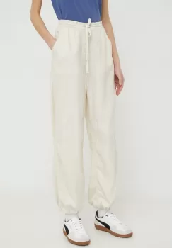 Hollister Co. pantaloni femei, culoarea bej, drept, high waist imagine