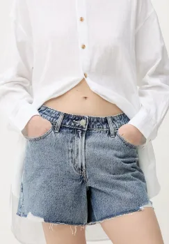 Hollister Co. pantaloni scurti din denim uni, high waist, KI349-5160 imagine