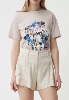 Hollister Co. pantaloni scurti din in culoarea bej, neted, high waist imagine