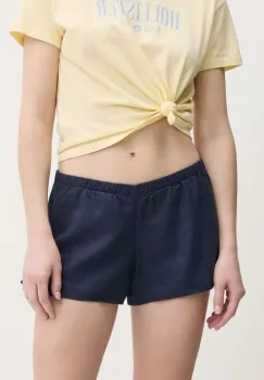 Hollister Co. pantaloni scurti din in femei, culoarea albastru marin, neted, high waist, KI349-5077 imagine