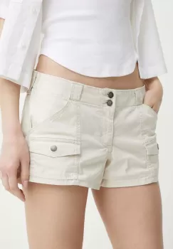 Hollister Co. pantaloni scurti femei, culoarea bej, neted, high waist, KI349-4192-178 imagine