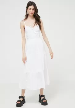 Hollister Co. rochie din bumbac culoarea alb, midi, evazati imagine