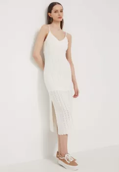 Hollister Co. rochie din bumbac culoarea bej, midi, mulata imagine