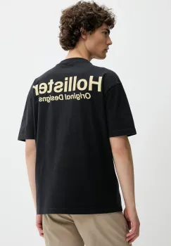 Hollister Co. tricou din bumbac culoarea negru, cu imprimeu, KI323-5007 imagine