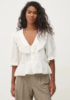 Hoss Intropia bluza din bumbac femei, culoarea alb, neted, 5878039 imagine