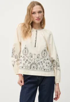 Hoss Intropia bluza din bumbac femei, culoarea bej, cu imprimeu, 6288696 imagine