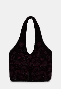 Hoss Intropia geanta de mana din catifea culoarea bordo, 2052028 imagine