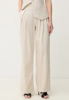 Hoss Intropia pantaloni din amestec de in femei, culoarea bej, lat, high waist, 6549013 imagine