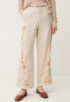 Hoss Intropia pantaloni din in femei, culoarea bej, drept, high waist, 6549027 imagine