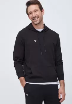 Hummel hanorac de bumbac barbati, culoarea negru, cu gluga, neted imagine