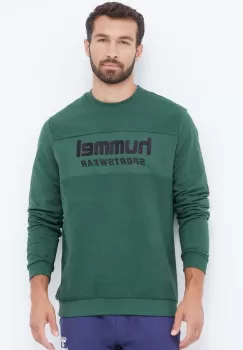 Hummel hanorac de bumbac barbati, culoarea verde, cu imprimeu imagine
