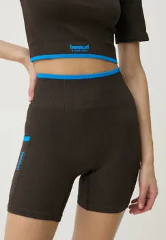 Hummel pantaloni scurti de antrenament culoarea maro, cu imprimeu, high waist, 227630 imagine