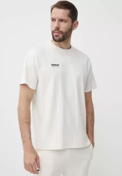 Hummel tricou din bumbac barbati, culoarea bej, cu imprimeu imagine