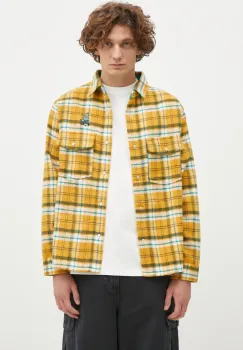 ICECREAM camasa Flannel Overshirt barbati, culoarea galben, cu guler clasic, relaxed, IC24319 imagine