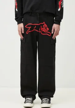 ICECREAM pantaloni de bumbac Running Dog Cargo Pant culoarea negru, drept, IC24430 imagine