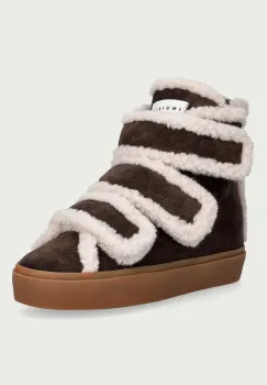 Inuikii botine pentru femei din piele intoarsa Shearling Velcro Wedge imagine