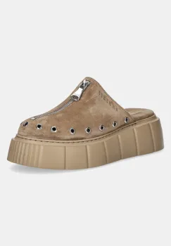 Inuikii papuci din piele Matilda Mule Suede femei, culoarea bej, cu platforma, 1001.017.0021.250 / 30102-072 imagine