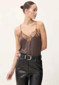 IRO bluza de matase culoarea maro, neted, WM16BERWYN imagine