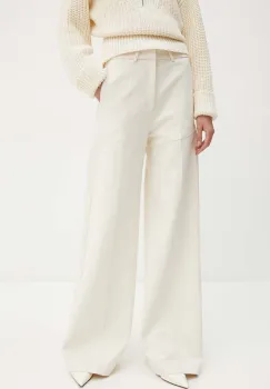 IRO pantaloni de bumbac culoarea bej, drept, high waist, WP23KALANY imagine