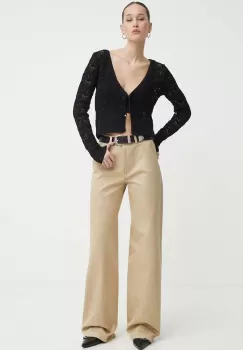 IRO pantaloni de bumbac culoarea bej, lat, high waist imagine